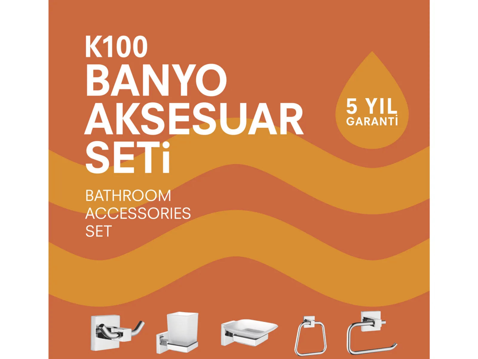 K100 Aksesuar Seti (Havluluk+Diş Fırçalık+Sabunluk+Havlu Askısı+Tuvalet Kağıtlığı) — 3