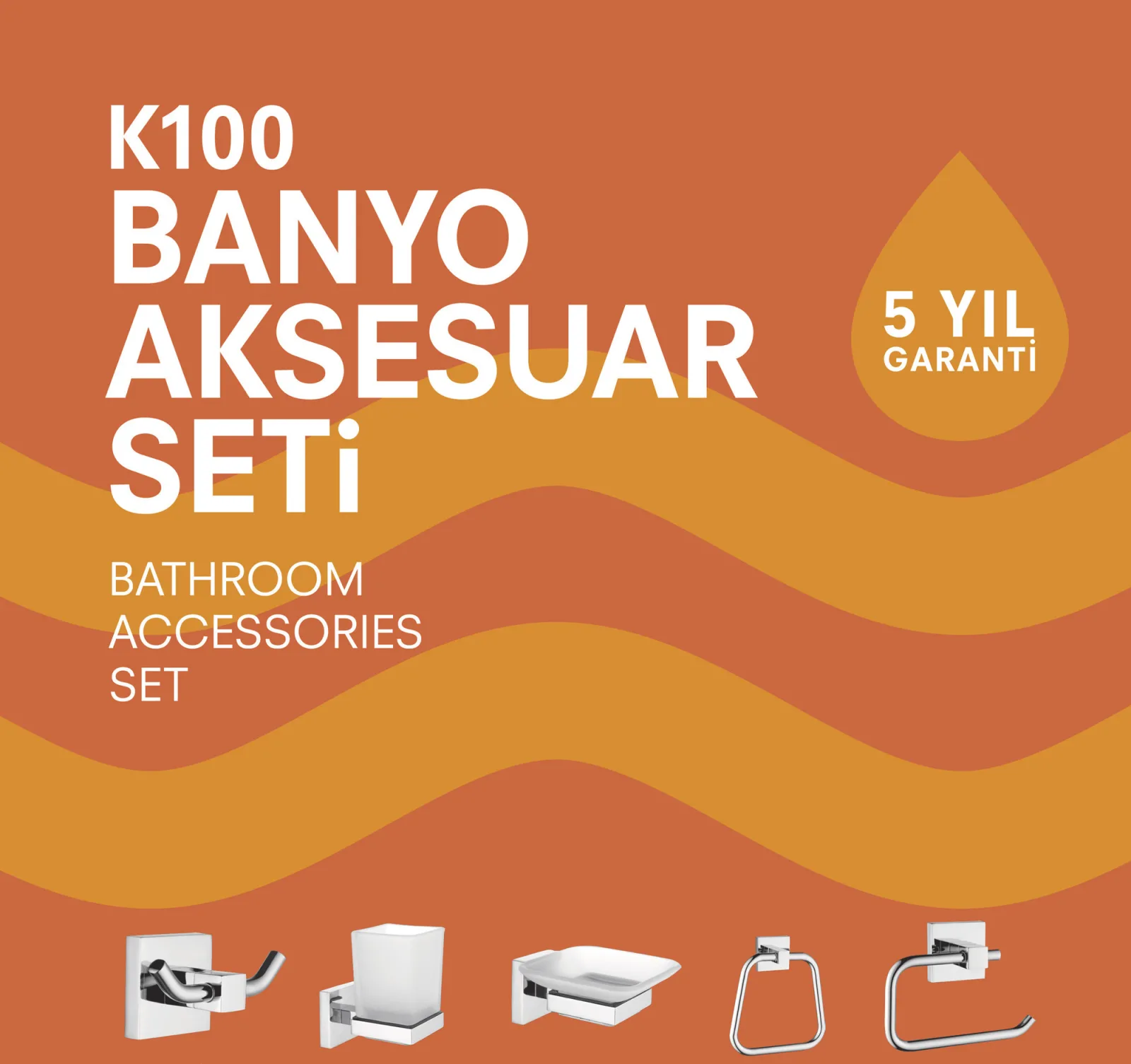 K100 Aksesuar Seti (Havluluk+Diş Fırçalık+Sabunluk+Havlu Askısı+Tuvalet Kağıtlığı) — 5