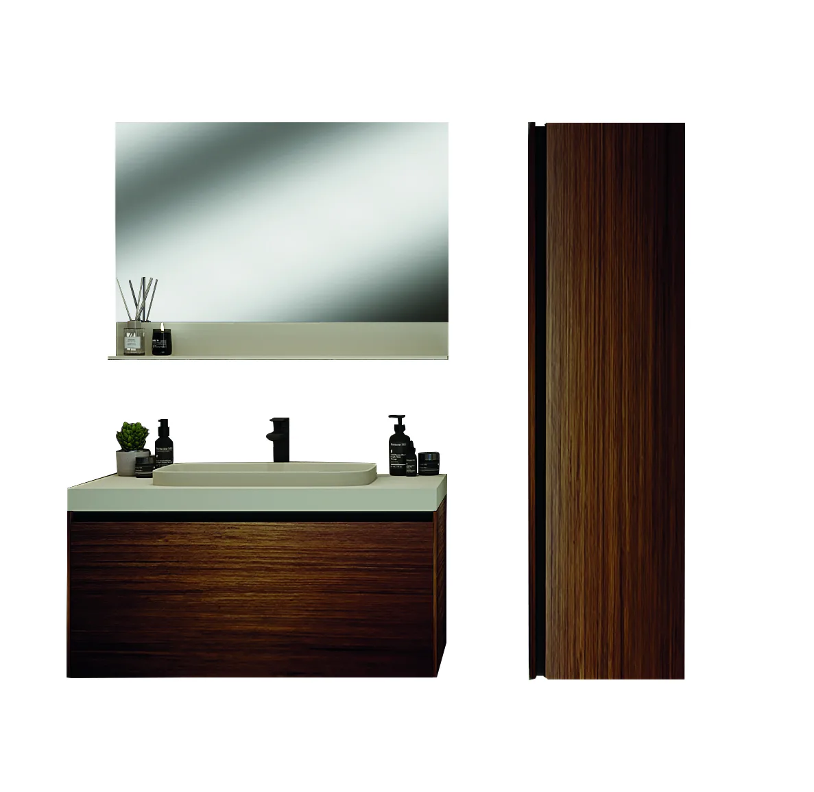 MERKÜR  BANYO DOLABI SET 100 CM CL MAT FREZE CEVİZ — 2