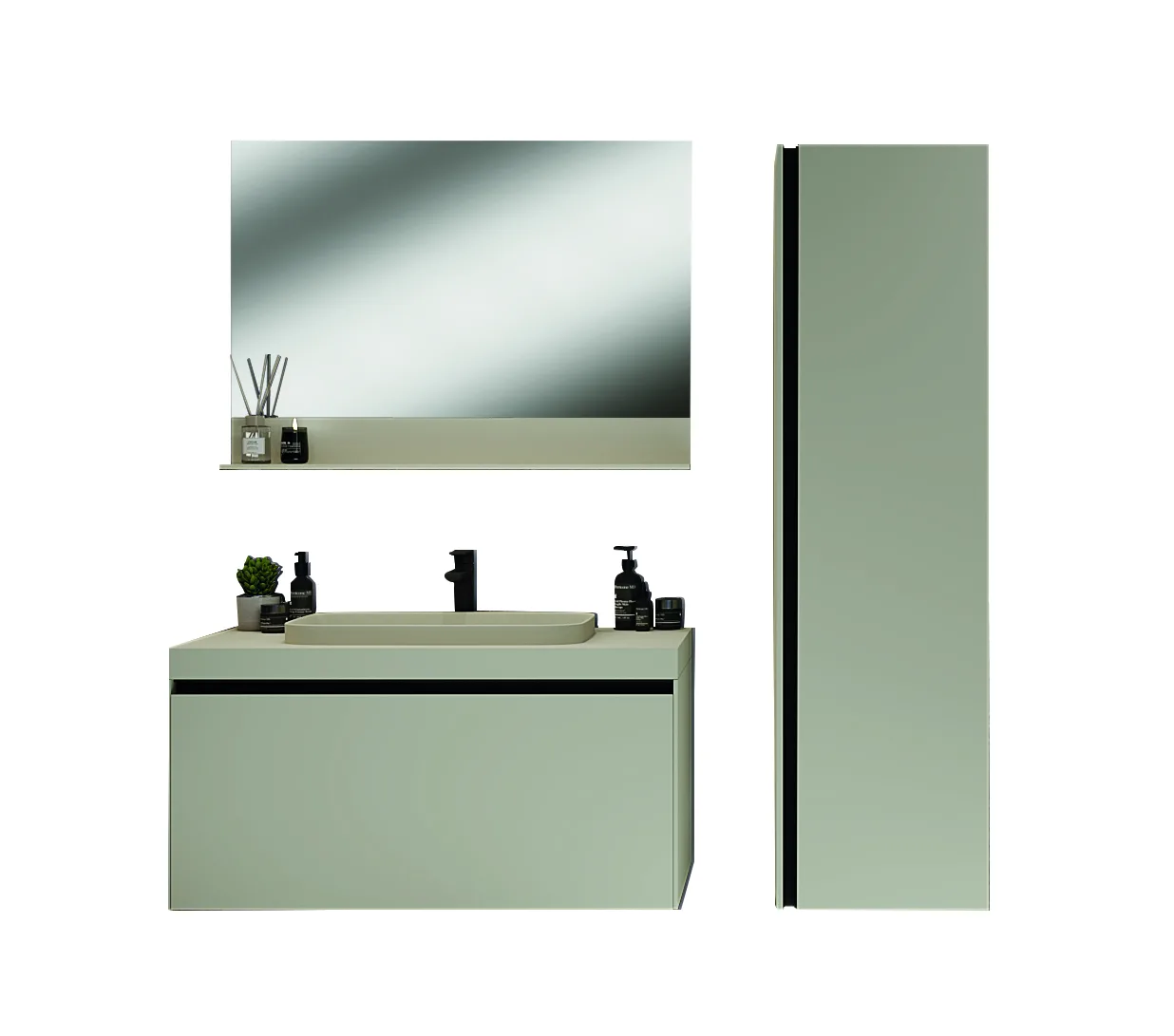 MERKÜR  BANYO DOLABI SET 100 CM LK MAT SICAK GRİ — 2